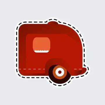 Vintage camping trailer in patch style. Clip art for sticker or pin. 스톡 일러스트