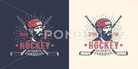 Vintage Canadian Hockey Logo With Bearded Player