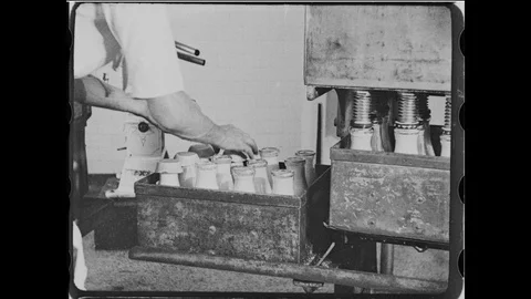 Vintage Capping Milk Bottles Stock Footage 129051716