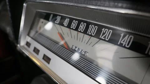 Vintage Car Speedometer and Odometer in Retro Automobile Dashboard Видео 335642833