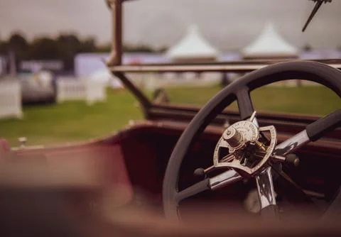 Vintage car steering wheel controls Stock Photos