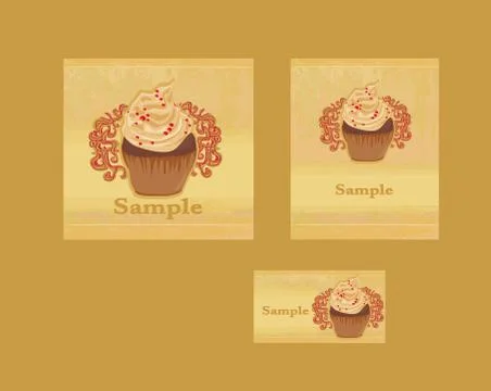 Vintage card with cupcake - vector set Stock Illustration