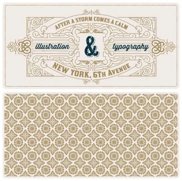 Vintage card template with pattern. Design with Flourishes Elega Stock Illustration