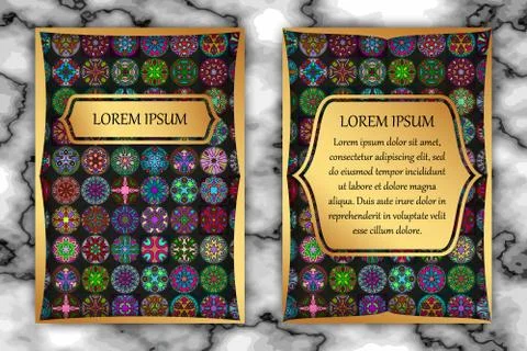 Vintage card with tribal tile patchwork abstract pattern and ornaments. Stock-Illustration