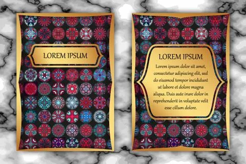 Vintage card with tribal tile patchwork abstract pattern and ornaments. 库存插图