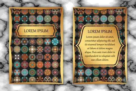 Vintage card with tribal tile patchwork abstract pattern and ornaments. Stock Illustration