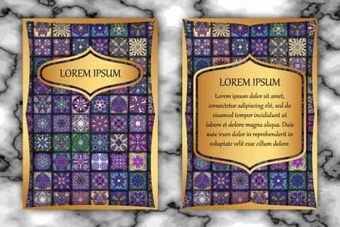 Vintage card with tribal tile patchwork abstract pattern and ornaments. Stock Illustration