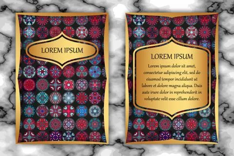 Vintage card with tribal tile patchwork abstract pattern and ornaments. Stock Illustration