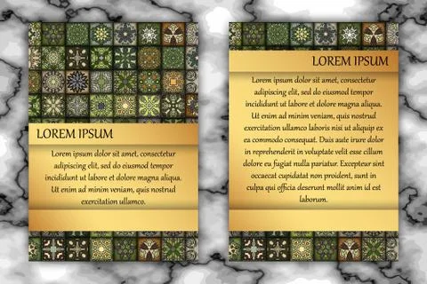 Vintage card with tribal tile patchwork abstract pattern and ornaments. Stock-Illustration