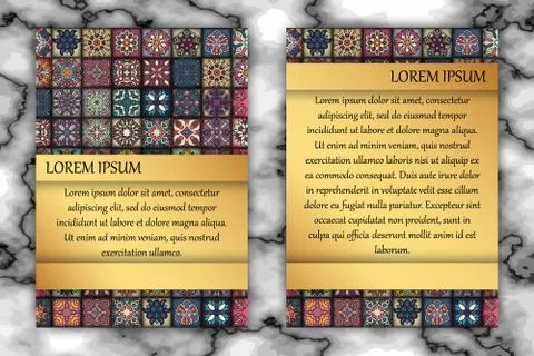 Vintage card with tribal tile patchwork abstract pattern and ornaments. Stock Illustration