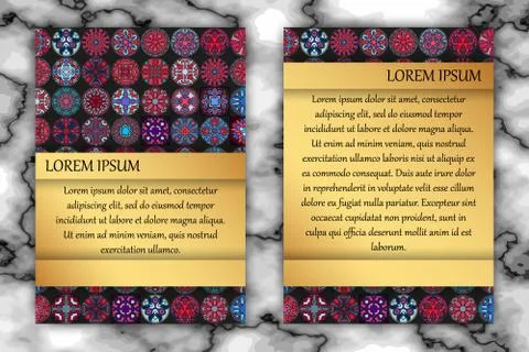 Vintage card with tribal tile patchwork abstract pattern and ornaments. Illustrazione stock