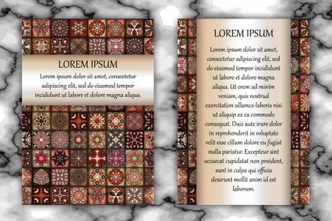 Vintage card with tribal tile patchwork abstract pattern and ornaments. Stock Illustration
