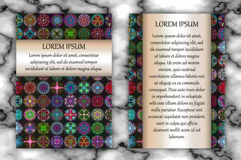 Vintage card with tribal tile patchwork abstract pattern and ornaments. Stock Illustration