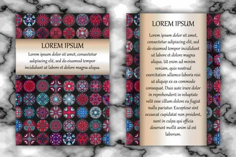 Vintage card with tribal tile patchwork abstract pattern and ornaments. 스톡 일러스트
