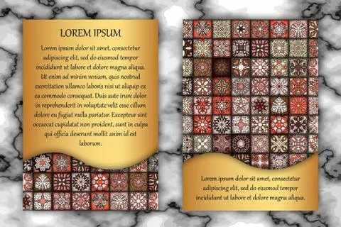 Vintage card with tribal tile patchwork abstract pattern and ornaments. 库存插图