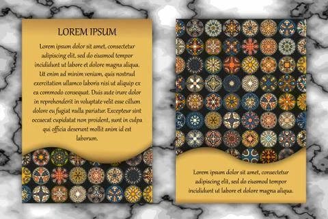 Vintage card with tribal tile patchwork abstract pattern and ornaments. Stock Illustration