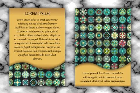 Vintage card with tribal tile patchwork abstract pattern and ornaments. イラスト素材