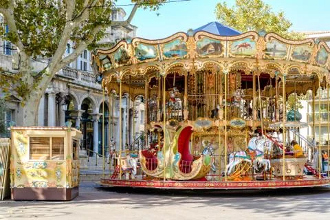Vintage Carousel in Avignon Stock Photos