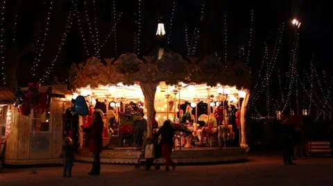 Vintage carousel at night Video stock 42424111