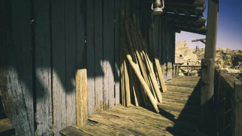 Vintage carpentry space featuring aged wood and tool collection Stock Footage 339629582
