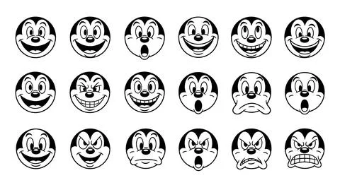 Vintage Cartoon Faces Expressing Different Emotions Stock Illustration