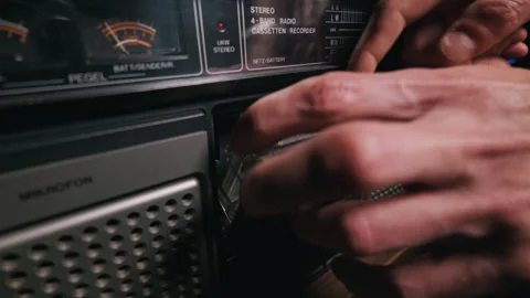 Vintage Cassette Player with Open Deck and Tape Creates a Nostalgic Mood 스톡 동영상 334115081