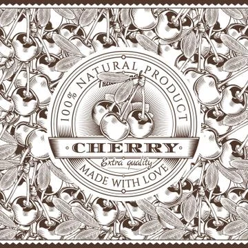 Vintage Cherry Label On Seamless Pattern イラスト素材