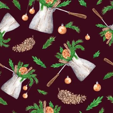 Vintage Christmas Coffee Pattern Stock Illustration