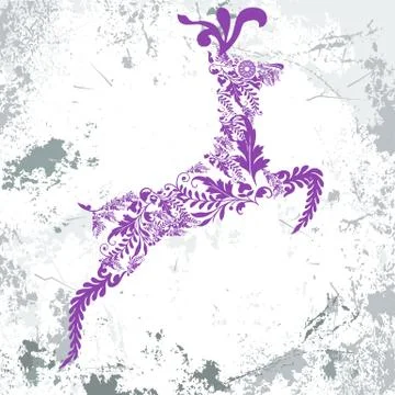 Vintage Christmas elements, reindeer with pattern background. Stockillustratie