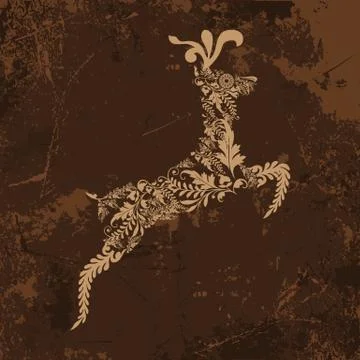 Vintage Christmas elements, reindeer with pattern background. Stockillustratie