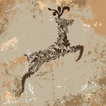 Vintage Christmas elements, reindeer with pattern background. Stockillustratie