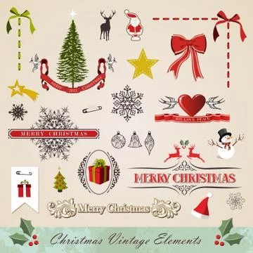 Vintage christmas elements set Stock Illustration