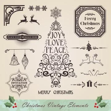Vintage christmas elements set Illustrazione stock