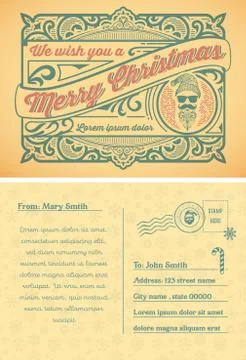 Vintage Christmas postcard templete. Vector layered. Stock Illustration