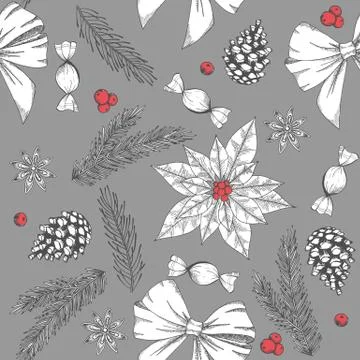 Vintage Christmas vector illustration. Seamless pattern with hand drawn winter s Illustrazione stock