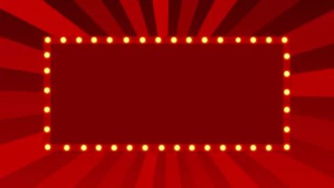 Vintage cinema light board visual red stage frame, glowing golden bulbs, and bol Stock Footage 340527237