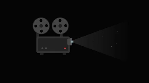 Vintage Cinema Projector Icon Motion Graphic with Glowing Light Beam and Ro.. Stock Footage 346611882