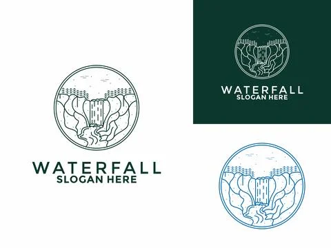 Vintage Circle Waterfall logo vector. Minimalist waterfall retro logo line .. Stock Illustration