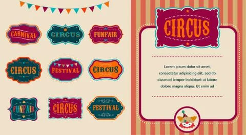 Vintage Circus labels set Stock Illustration