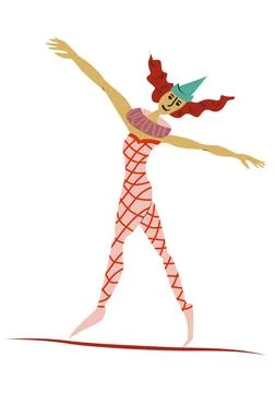 Vintage circus ropewalker. Actors performance. Acrobat or equilibrist. Stock Illustration