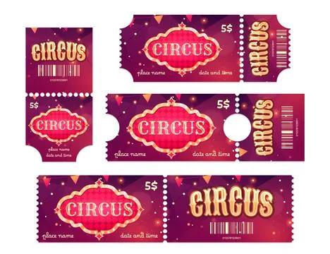 Vintage circus tickets with red frames Stock Illustration