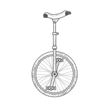 Vintage circus unicycle, one wheel bicycle, monowheel bike in graphic style, Stock Illustration