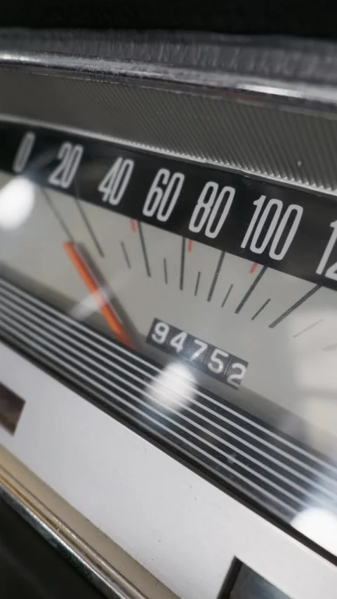 Vintage Classic Car Speedometer on Dashboard Showing Zero Speed and Odometer Stock Footage 335644117