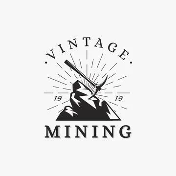 Vintage classic mining logo illustration on white background Stock Illustration
