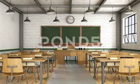 Vintage classroom without student Stock Illustration