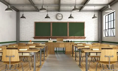 Vintage classroom without student Stock Illustration