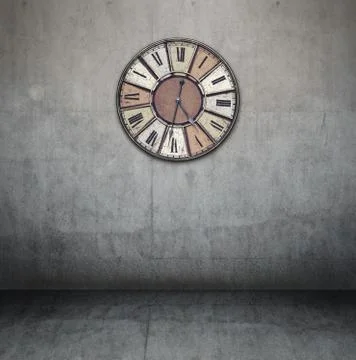 Vintage clock on empty wall Stock Photos