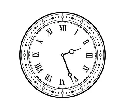 Vintage clock face retro dial with Roman numerals Stock Illustration