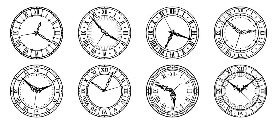 Vintage clock face, vector retro watch dials sign Иллюстрация