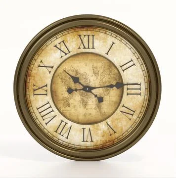 Vintage clock isolated on white background. 3D illustration Иллюстрация